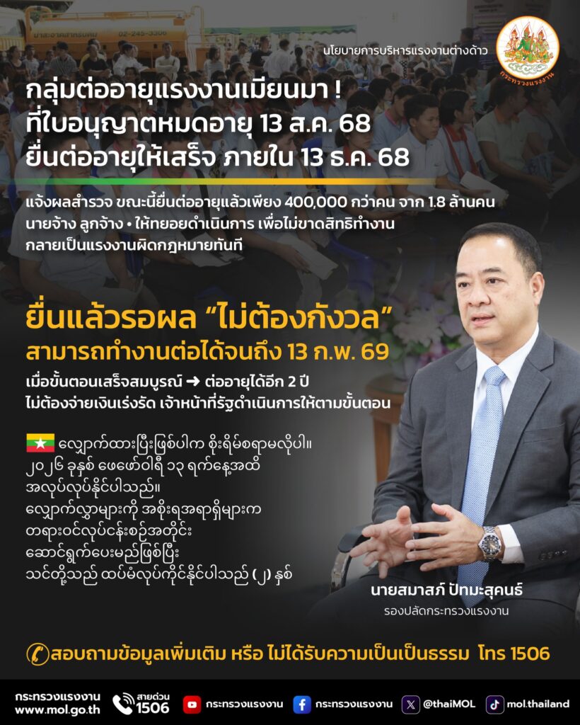ภารกิจ! ต่ออายุแรงงานเมียนมา ก่อน 13 ธ.ค. 68